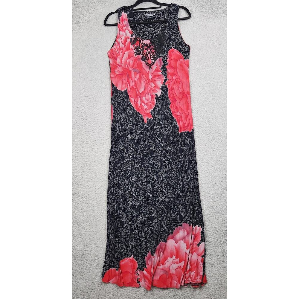SOFT SURROUNDINGS Dress Womens Medium Black Floral Maxi Scoop Neck Sleeveless